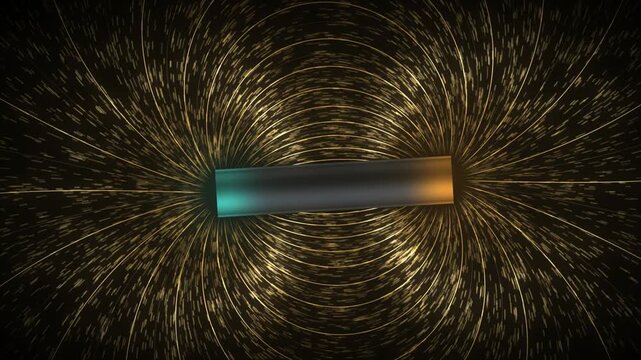 Magnetic Field Lines of a Bar Magnet Dipole with Iron Filings Physics Visualization Seamless Loop in cool amber tones