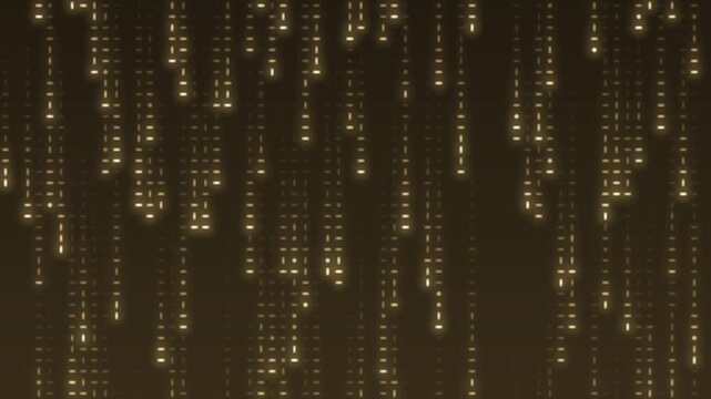 Falling digital code rain glowing streaks seamless loop in deep gold tones
