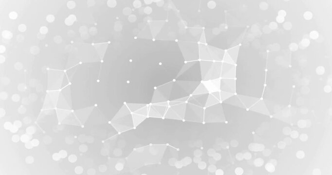 Abstract white plexus background loop featuring connecting dots and geometric lines motion.