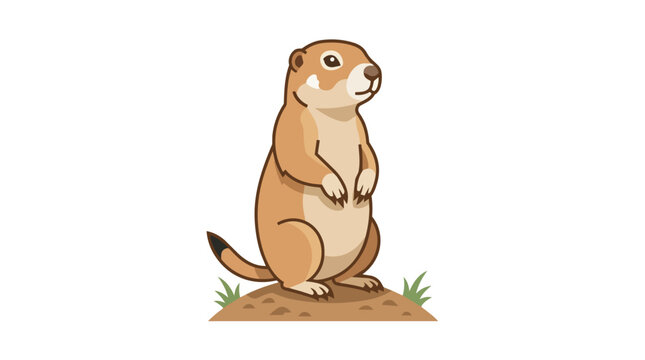 Standing Prairie Dog Rodent Alert on Dirt Mound Illustration Isolated on White Background for Wildlife Nature Design