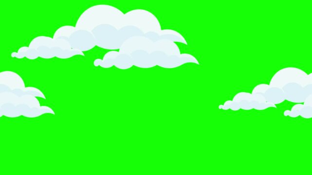 Cartoon cloud animation moving horizontally against a green background, the parallax cloud animation is perfect for summer