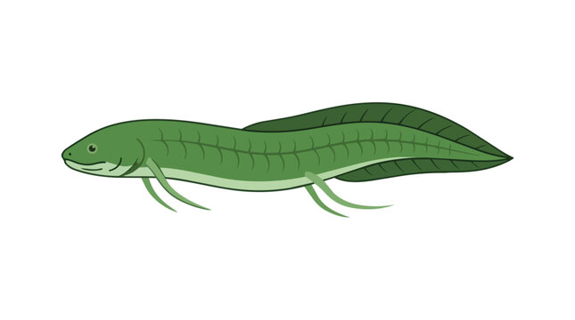 Ancient Prehistoric Green Lungfish Amphibian Evolutionary Transition Creature Illustration Isolated on White Background