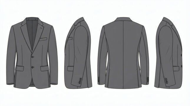 Flat Drawing Collection Men's Tailored Blazer Front Back Right Left Views

