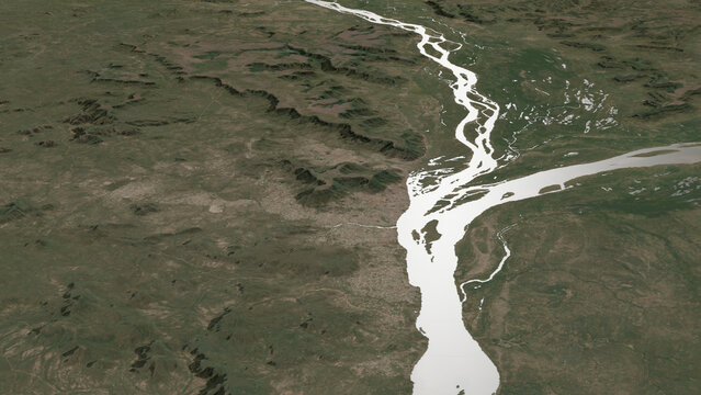 Oblique aerial 3D illustration of Lokoja, Nigeria