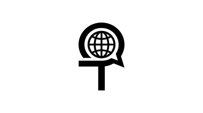 Black and white globe icon symbol.
