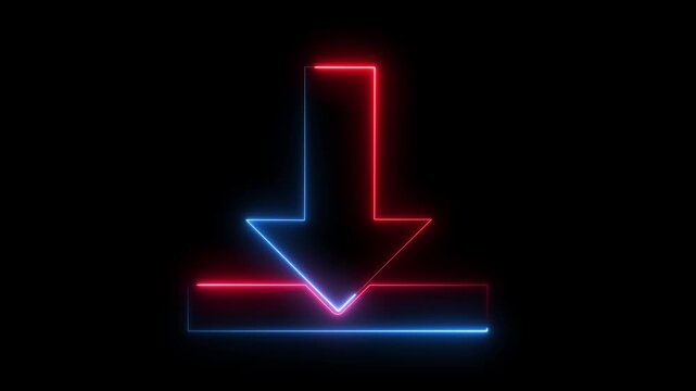 Neon Download Icon Animation on Black Background