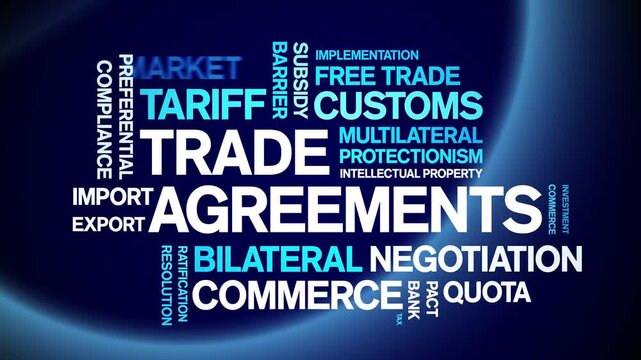 Trade Agreements animated word cloud-animation tag kinetic typography seamless loop.