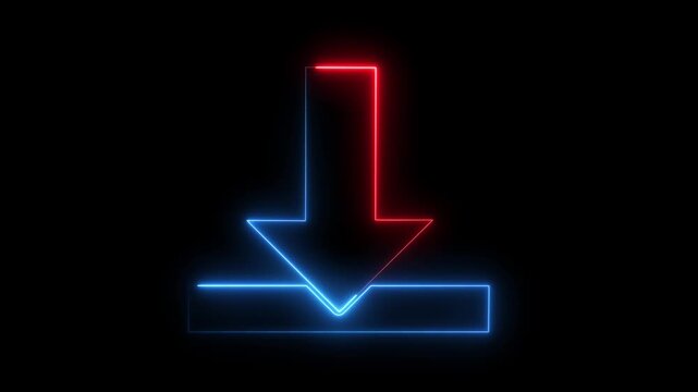 Neon Download Icon Animation on Black Background