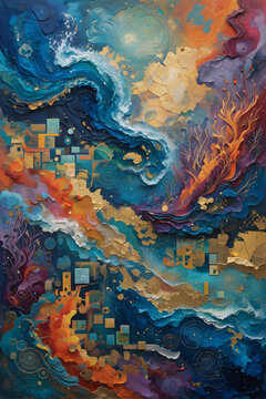 Generated abstract illustration with nature concepts like earth, landscape, water, sky, wind, ocean.