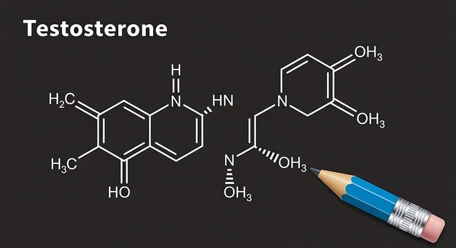 Testosterone chemical structure shown with a pencil on a black background