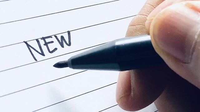 A man writes the words &ldquo;New Episode&rdquo; with a black marker on a notebook, representing content creation, planning, brainstorming, storytelling, creative workflow, and media production, film