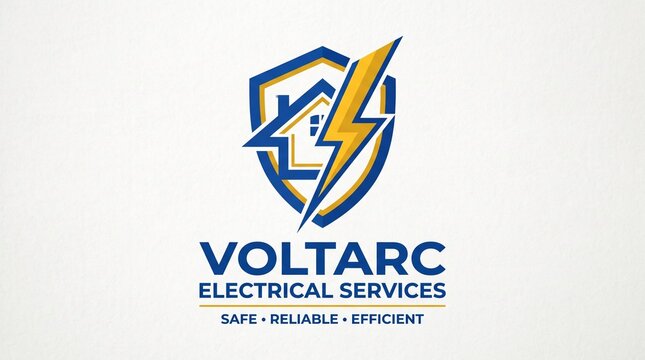 Voltarc Electrical Services logo with a shield and lightning bolt symbol on a white background