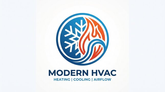 Contemporary HVAC services logo illustrating balanced heating and cooling concepts with an artistic snowflake and vibrant flames, symbolizing comprehensive climate control solutions
