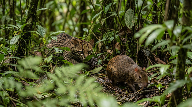 ocelot stalking its prey from the bushes