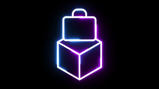 Neon glowing box and luggage briefcase icon animation for digital marketing motion graphic.