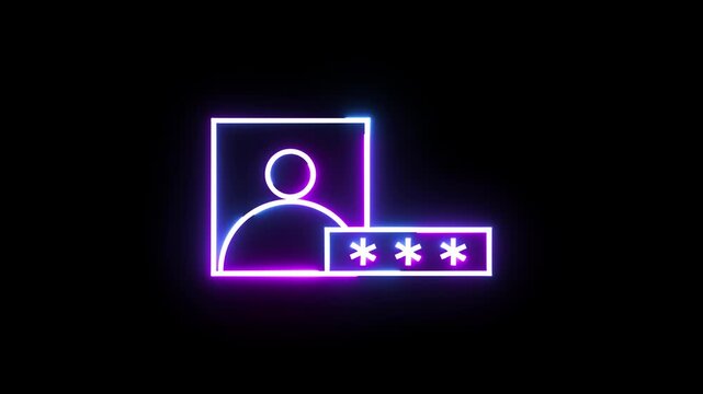 Neon glowing outline user profile icon with password field showing security access state.