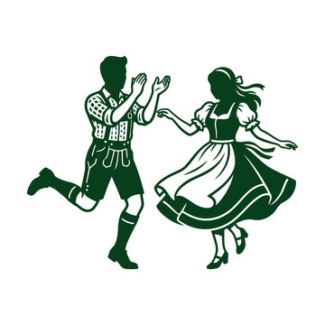 Bavarian couple wearing traditional clothes dancing together at an oktoberfest celebration Vector
