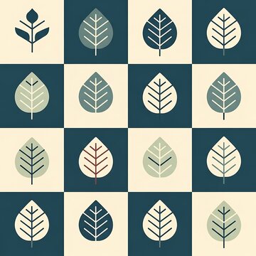 Geometric Leaf Pattern in Blue and Beige Tiles.