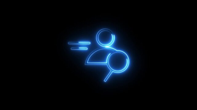 Neon blue linear icon representing user search animation on a black background motion clip.