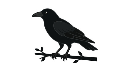 Naklejka premium Hand Drawn Black Crow Perching on a Branch Illustration Isolated on White Background for Nature Designs