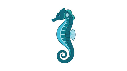 Fototapeta premium Cute Blue Seahorse Character Illustration with Curled Tail and Dorsal Fin Isolated on White for Marine Life Themes