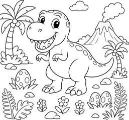 Obraz premium Cute Tyrannosaurus Rex dinosaur coloring book character illustration on white background