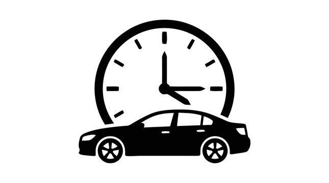 Vector illustration of car and clock icon, time management, travel duration on a transparent background