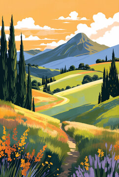 Generated painting illustration of mediterranean Italy nature landscape.