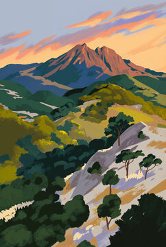 Generated painting illustration of mediterranean Italy nature landscape.