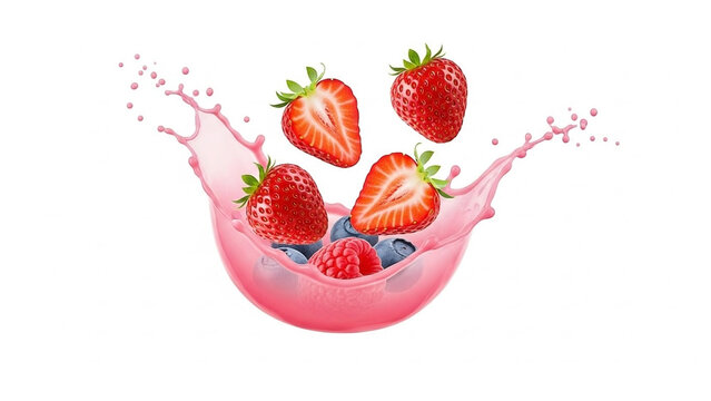 Pink Splash with Fresh Strawberries, Blueberries, and Raspberries