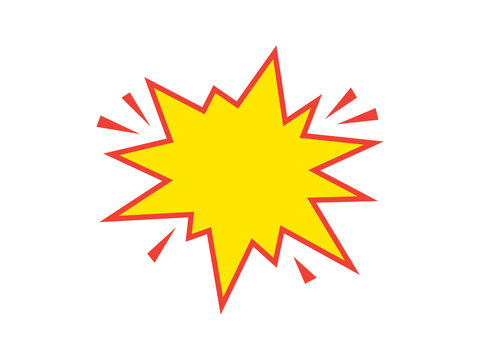 This illustration features a comic-style graphic in the shape of an explosion or starburst in yellow and red.