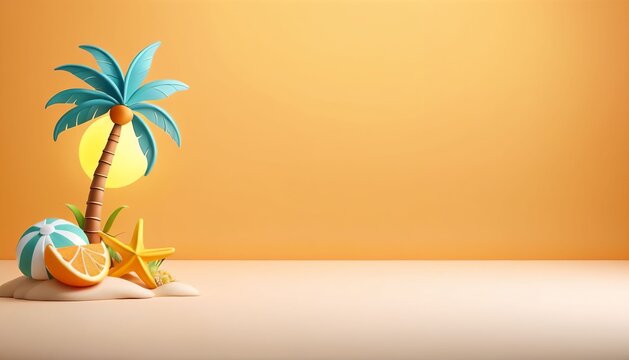 Tropical beach border with palm tree and citrus