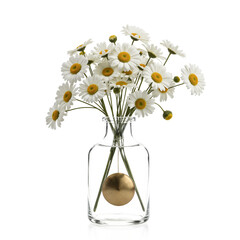 Pendulum Daisies Sparse daisies (Bellis perennis) in a clock pendulum vase, blooms swaying with motion, brass weight polished, isolated on © svetograph