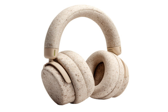 Sustainable Eco Friendly Headphones Made from Mycelium Mushroom Leather Isolated on White Background for Circular Economy Concept.