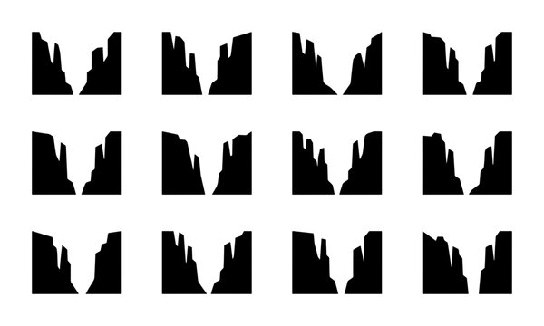 Canyon Silhouette Collection, Desert Landscape Icons, Rock Formation Vector Graphics, Natural Landmark Set