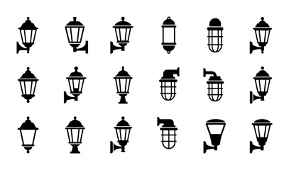 Outdoor Wall Light Icons Set, Exterior Lantern and Lamp Vector Graphics, Vintage and Modern Fixture Collection for Illumination Design © Mahmud