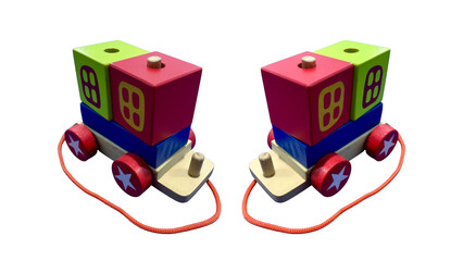 Naklejka premium Wooden Pull-Along Train Toy for Early Childhood Development and Occupational Therapy Isolated on transparant background