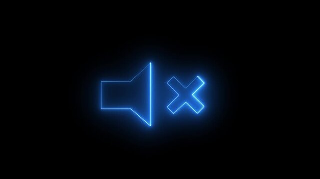 Neon glowing speaker volume icon animation on black background 4k animation.