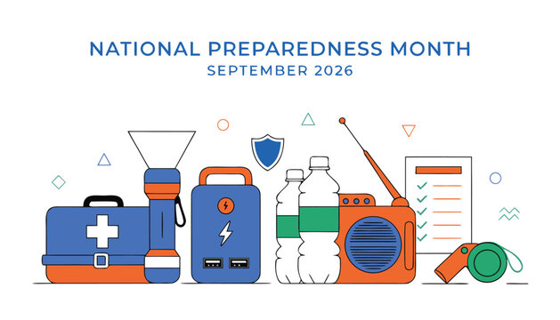 National preparedness month emergency kit illustration
