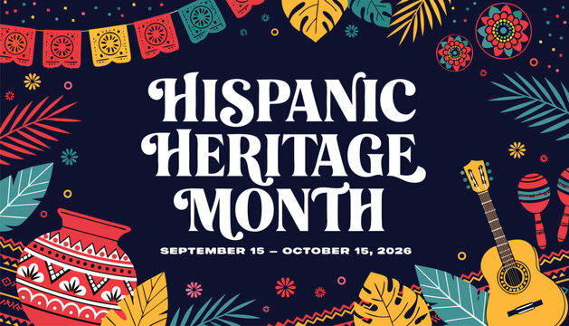 Hispanic heritage month celebration banner with festive decorations