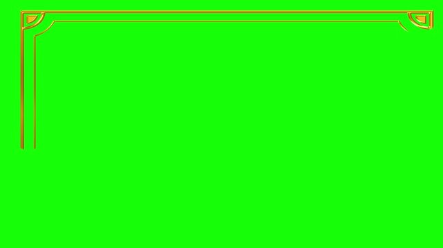 Ornamental Gold Corner Frame Overlay with Green Screen Chroma Key, Elegant Decorative Border Animation, Classic Vintage Frame for Video Editing