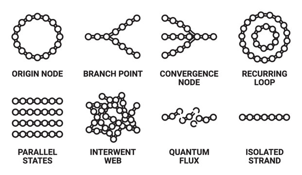 Circle and line nodes network diagrams abstract concepts origin branch convergence loop.