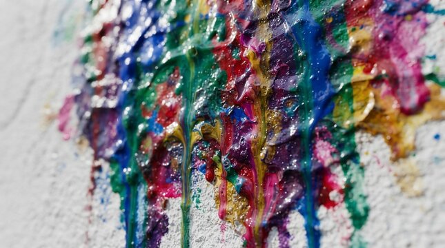 Abstract colorful melting wax art dripping down textured surface