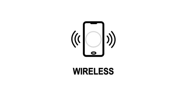 Minimalist Line Icon of a Smartphone with Sound Waves and the Word Wireless connection mobile