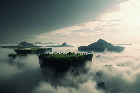 Generated illustration of fictional fantasy surreal world universe.