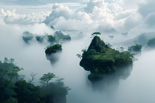 Generated illustration of fictional fantasy surreal world universe.
