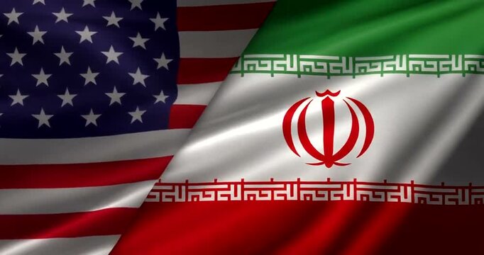 Waving Flags of United States and Iran Side by Side Symbolizing Diplomacy or Conflict.