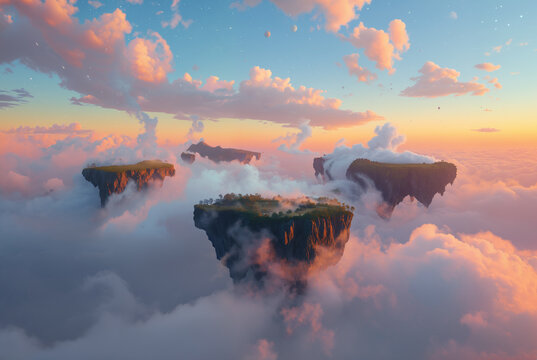 Generated illustration of fictional fantasy surreal world universe.