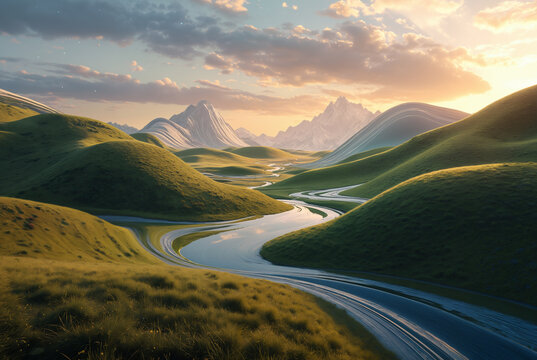 Generated illustration of fictional fantasy surreal world universe.