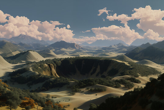 Generated illustration of fictional fantasy surreal world universe.